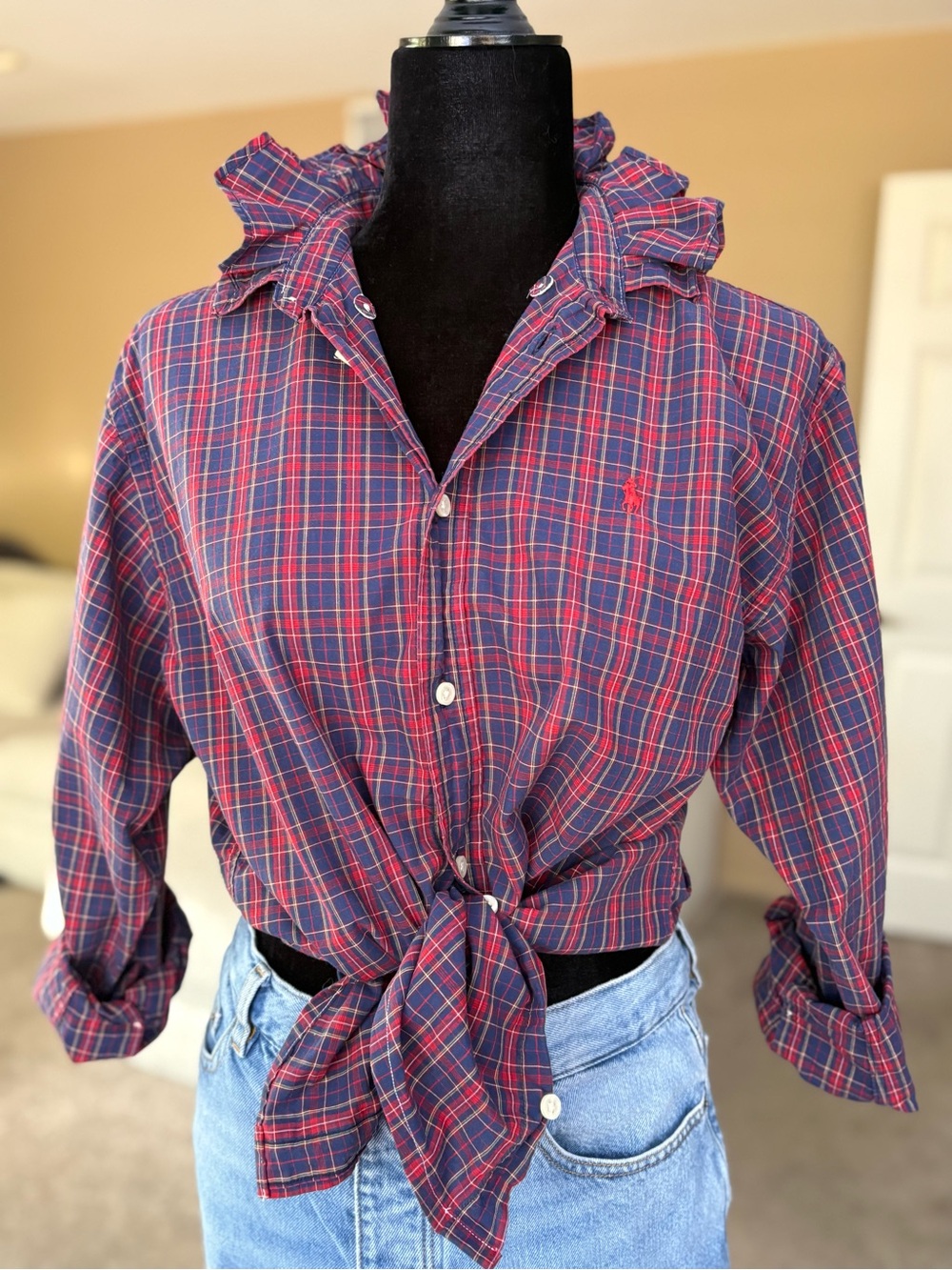 Reworked Ralph Lauren red+blue plaid size small - Picture 3 of 15